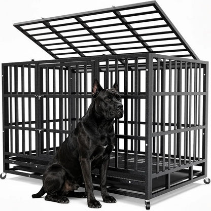 48 Inch Heavy Duty Strong Metal Dog Crate,Indestructible Escape Proof Kennel For High Anxiety Large Dogs, Custom