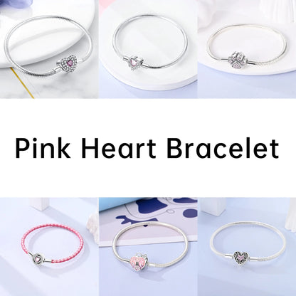 Silver 925 Bracelet Original Bracelets Colorful Zircon Heart Flower Cat Snake Chain For DIY Charms 17-20CM Luxury Jewelry Gifts