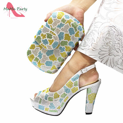 2024 Special Design Wine Color High Quality Square Heels Sandal Italian New Shoes and Bag Set for Wedding