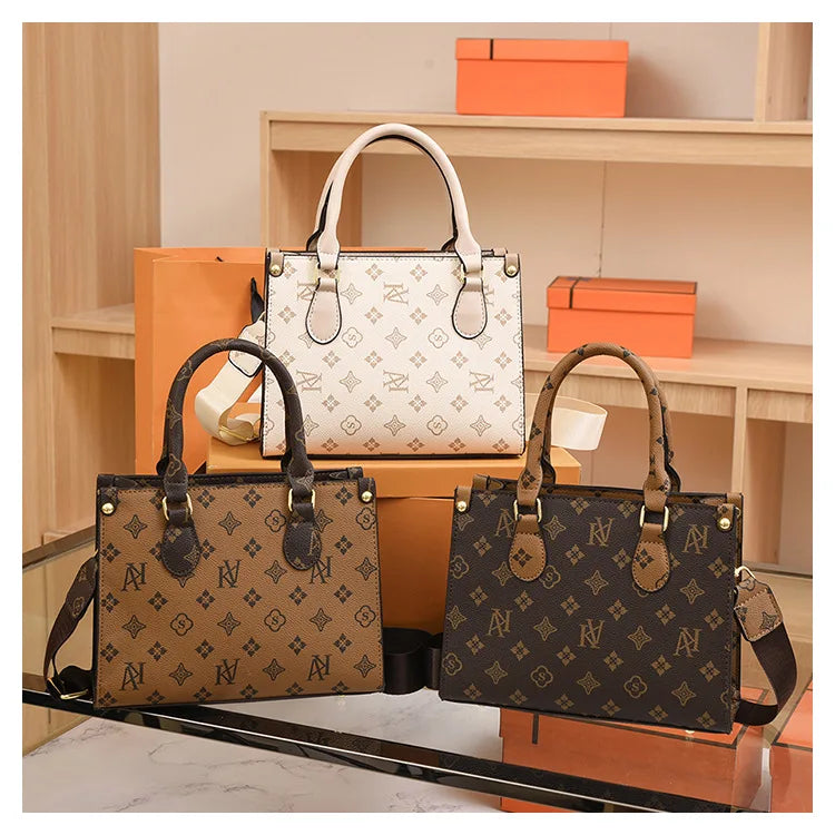 Elegant Retro Women's Tote Bag Single Shoulder Crossbody Bag Floral Print Ladies Handbag Luxury Texture Commuter Messenger Bag