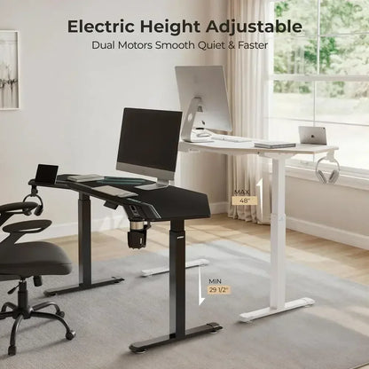 72 Electric Adjustable Height Standing Desk, Wing-Shaped Maple Computer Desk for Large Studios