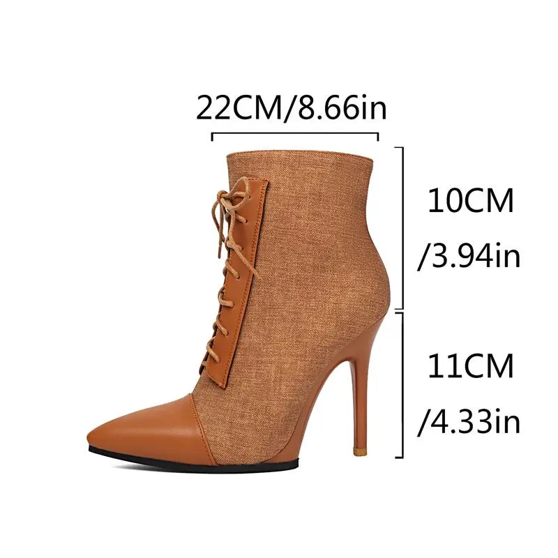 ANOVISHANA Elegant Fmeale Ankle Boots Pointed Toe 11cm Thin High Heels Zipper Lace Up Mixed Color Large Size 40 41 Short Autumn