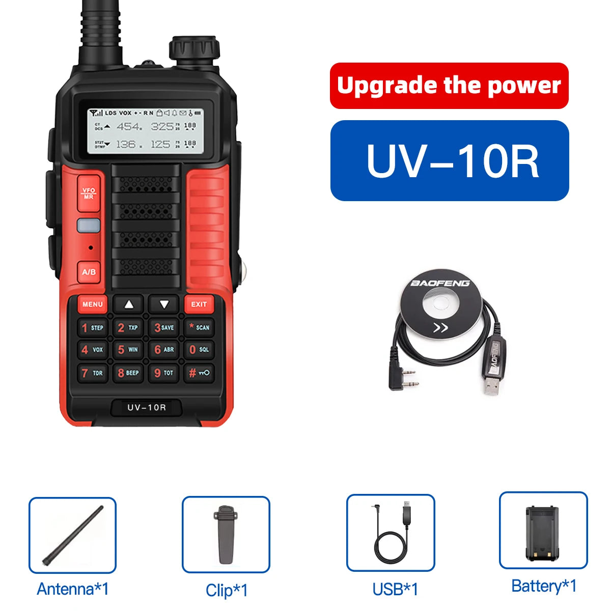 1PC Baofeng UV-10R Dual Band HF Transceiver High Power 10W Professional UV10R Walkie Talkie Long Distance Two Way Ham Radio