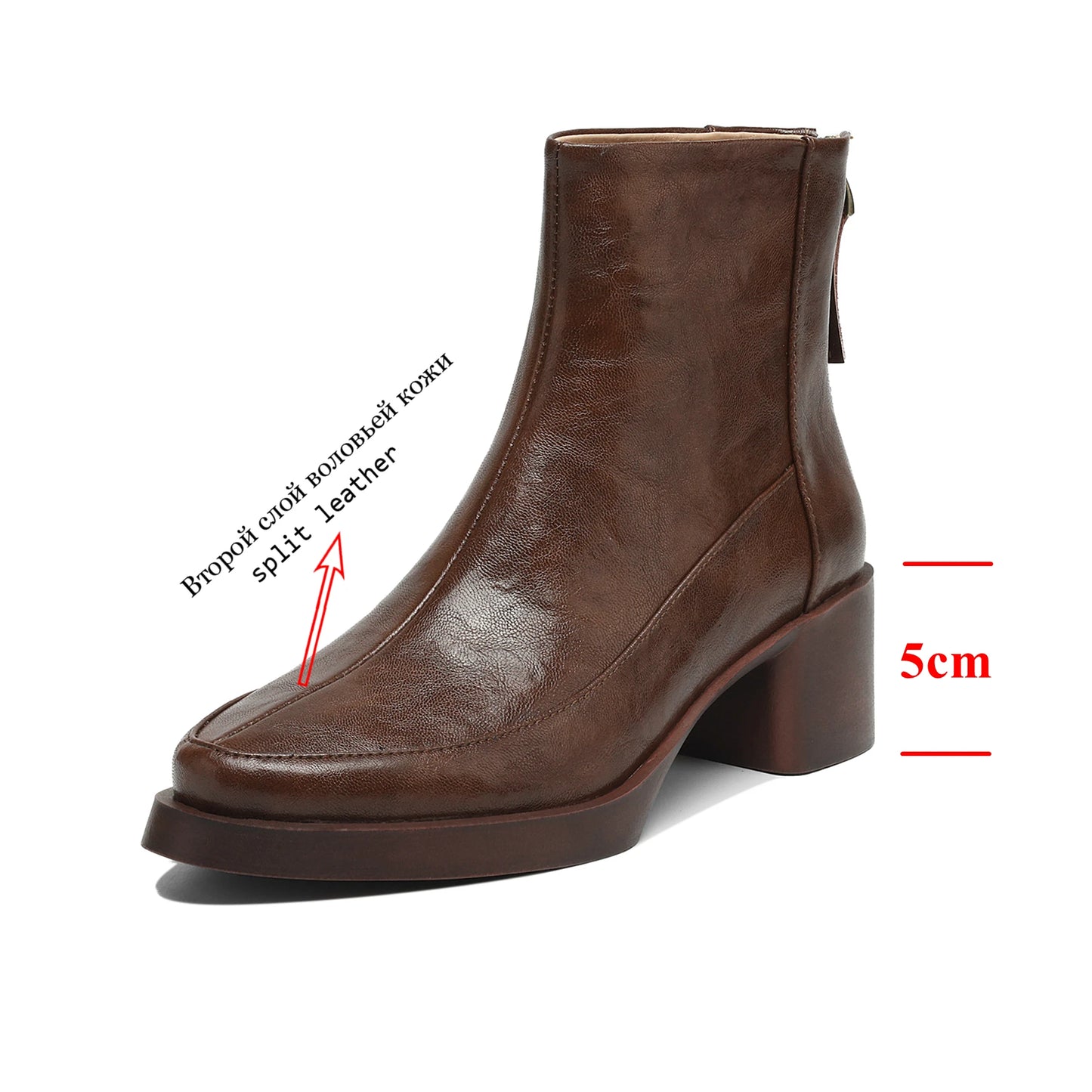 Plus Size 34-43 Cow Skin Round Toe Zipper High Heels Modern Motorcycles Boots Warm Winter Shoes Dating Retro Brand Ankle Boots
