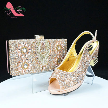 2025 Fashion Style Nigerian Ladies Lovely Shoes and Bag to Match Set in Gold Color Specials Pumps for Dress