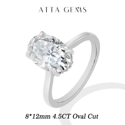 ATTAGEMS Oval Cut 1.0-4.5CT D VVS1 Moissanite Rings for Women 925 Sterling Silver Solitaire Engagement Ring Luxury Band Jewelry