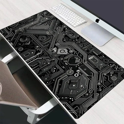 Black Circuit Print XXL 90x40 Gaming Mousepad Desk Mat Anti-slip Rubber Base Stitched Edge for Gamers Office Home Daily Use