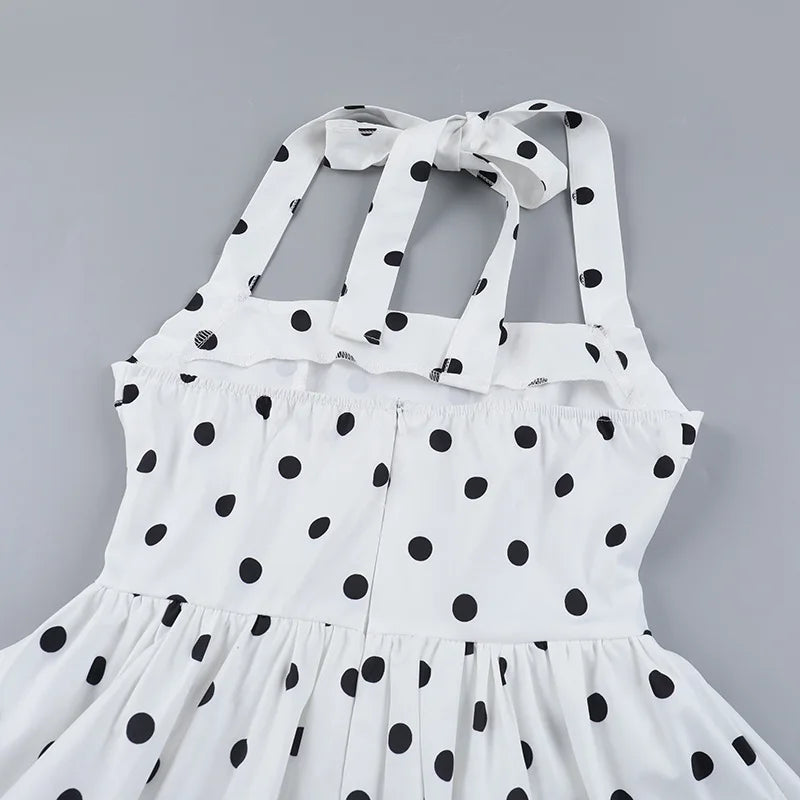 TARUXY Polka Dot Vacation Mini Dress For Women  High Waist A-line Ball Gown Dress Sleeveless Halter Neck Female Summer Fashion