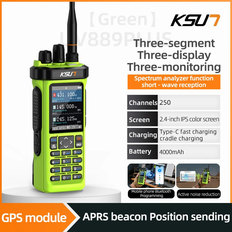Long Range Walkie Talkie AM/FM/CB/LSB/USB/CW Receiver with GPS APRS 10W Bluetooth Phone Programming Ham Radio KSUN 889PLUS