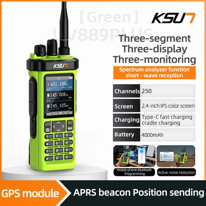 Long Range Walkie Talkie AM/FM/CB/LSB/USB/CW Receiver with GPS APRS 10W Bluetooth Phone Programming Ham Radio KSUN 889PLUS