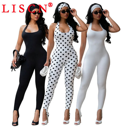 10 Wholesale Rompers Women Sleeveless Halter Lace Up Backless Jumpsuits Sexy Foot-pressing Y2k Fashion Clothing K17113