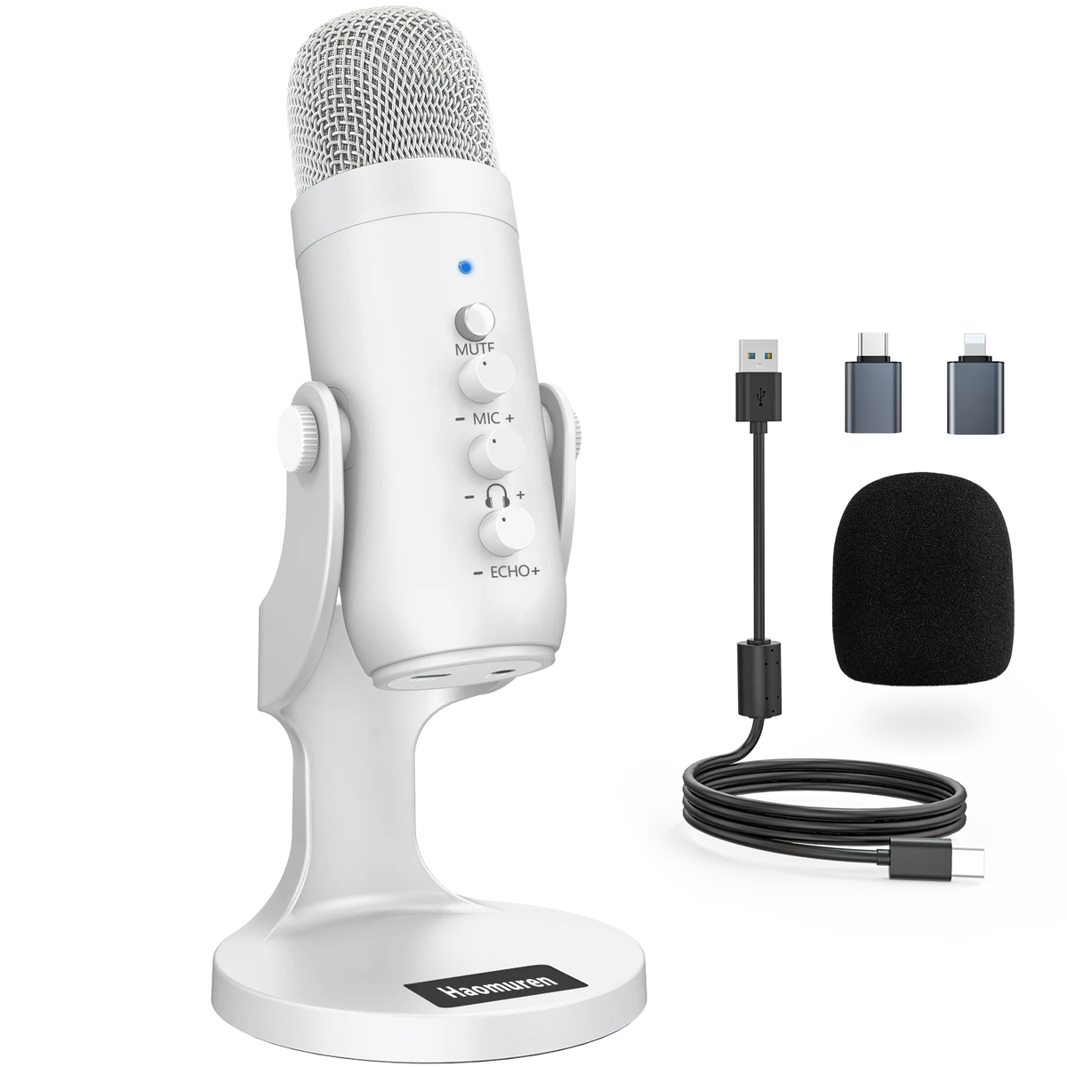 Professional White USB Condenser Microphone Studio Recording Mic for PC Computer Phone Gaming Streaming Podcast Vocals Youtube