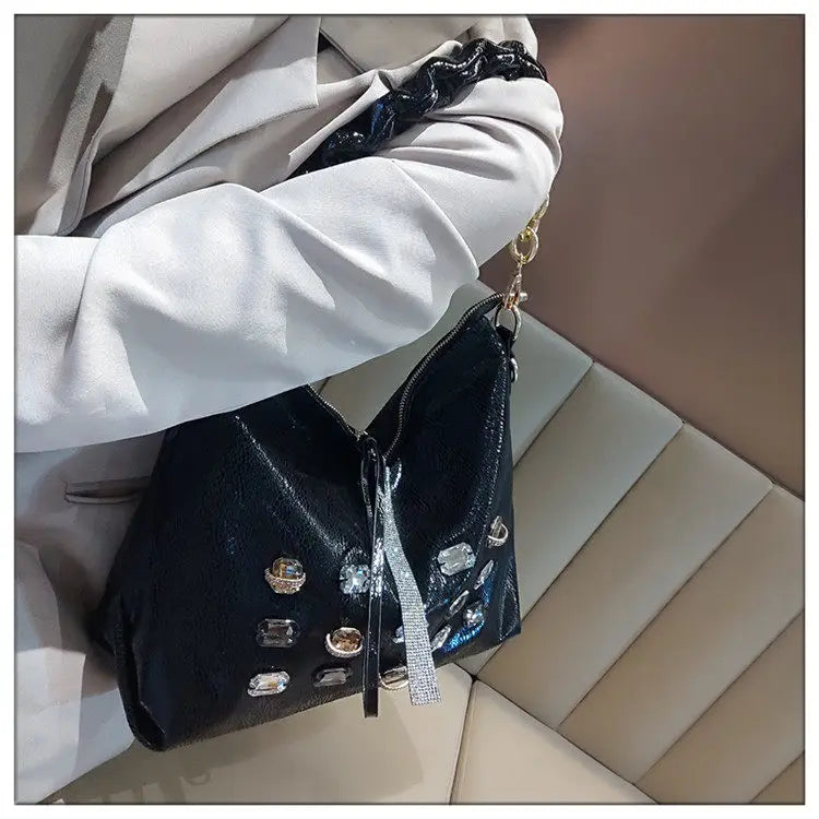 2026 New Fashion Diamonds Women Handbags Genuine Leather Tote Bag Large Capacity Work Commute Leisure Versatile Shoulder Bags