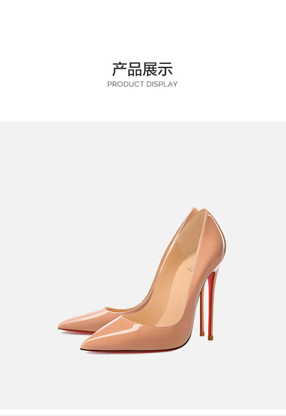Women Heels Naked Color Women's Elegant High Heel Luxury Black Shoes Woman 2026 Red Shiny Bottoms Pointed Toe Party Ladies Women