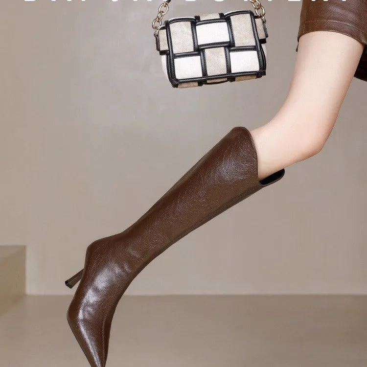 2025 Autumn New Products Women's Brown Suede High-Top Thigh Boots Pointed Toe Stiletto High Knight Boots