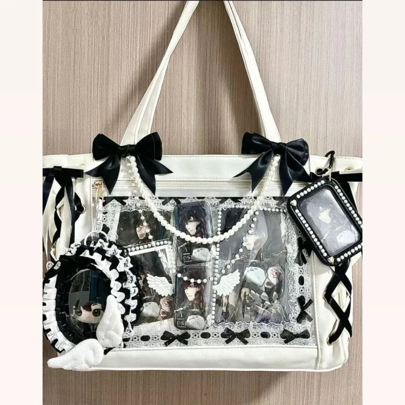 New Japanese Cute Sweet Ribbon Ita Bag Lolita Girls Transparent Handbags Fashion Large Capacity Tote Bag Aesthetic Shoulder Bags