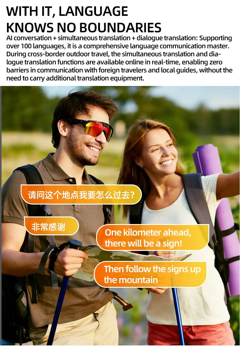Smart Glasses with 4K HD Anti-Shake Camera & 3D Stereo Speakers Polarized UV400 Sport Sunglasses Bluetooth AI Outdoors Video POV
