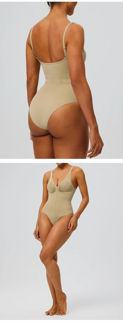 Seamless Bodysuit with Strong Compression Molding Abdominal Compression Underwear Straps Zipper One-Piece Shapewear Yoga Sets