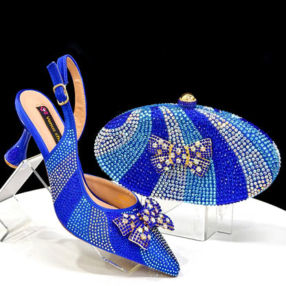Venus Chan Green Color Pointed-Toe High Women Heels Shoes and Bags for Women Rhinestone Evening Party Elegant Luxury Handbag