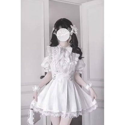 Summer Japanese Dark Goth Academy Style Dress Women's Bow Lace Off Shoulder Plaid Dress Y2K Harajuku Jirai Kei Dress Yami Kawaii