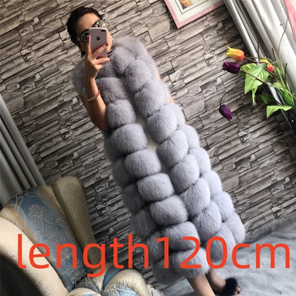 Winter Red Fox Fur Vest Female Real Extended Long  Women Red Fox Fur Waistcoat Natural Fox Fur Waistcoat Long