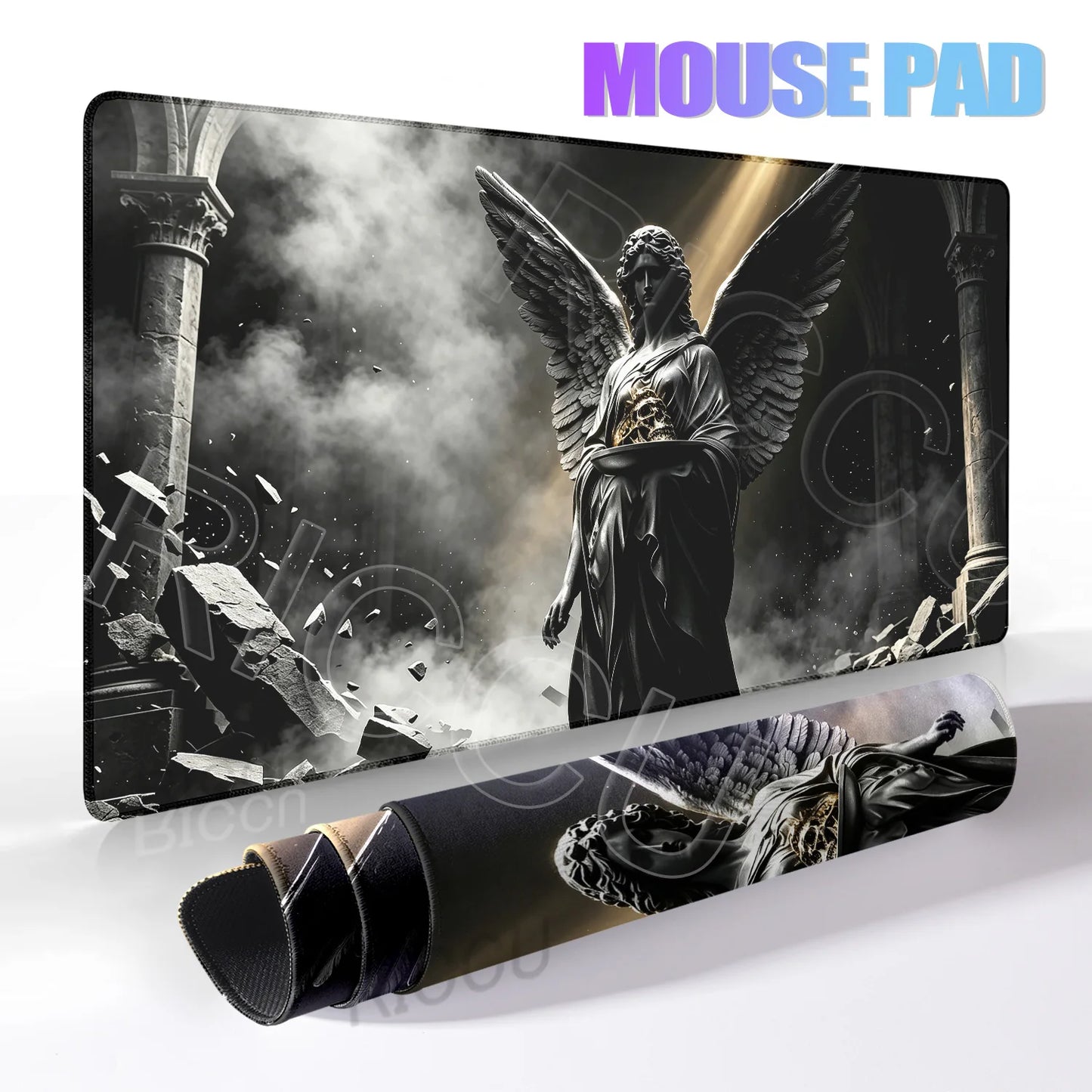 Black Majestic Sculpture Mouse Pad Large Desk Accessories Desk Pad Rubber Base Edge Mousepad Non-Slip Mousepad for Office