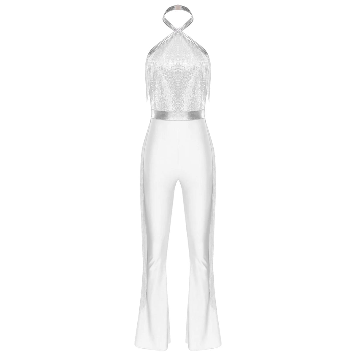 70s 80s Disco Costume Women's Streetwear Jumpsuit Shiny Clubwear Flared Long Pants Rompers Flares Metallic Hippie Party Outfit