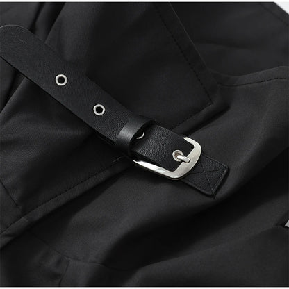 Women Black Long Solid Color Trench Coat Stand Collar Loose Drop Shoulder Single-breasted Windbreaker Lady Commute Outing Wear