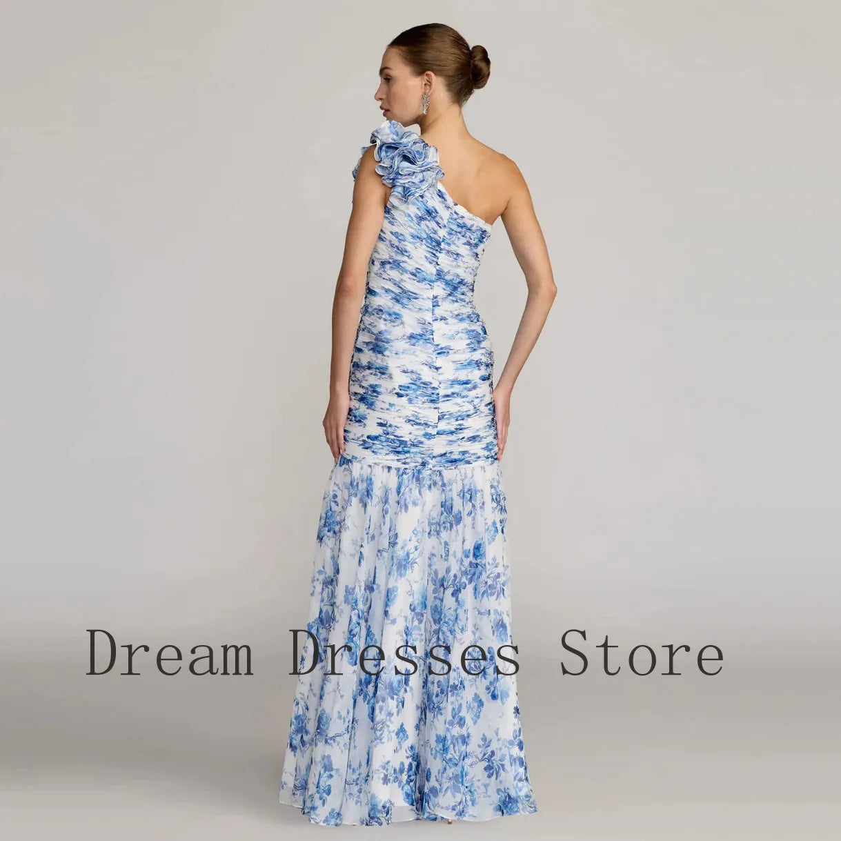 Customized Fashion Chiffon Ruffle Pleat A-line One-shoulder Long Dresses Bespoke Occasion Dresses Exquisite High quality Simple