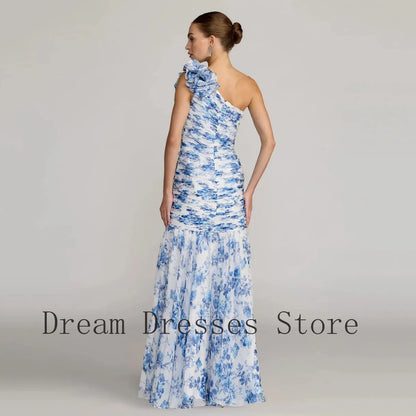 Customized Fashion Chiffon Ruffle Pleat A-line One-shoulder Long Dresses Bespoke Occasion Dresses Exquisite High quality Simple