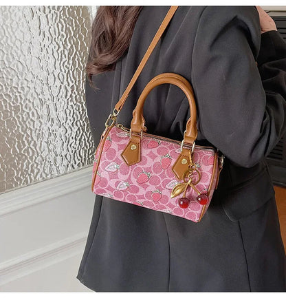 2026 Luxury Designers Crossbody Bags Cherry Pattern PU Leather Boston Handbag Shoulder Bags Bolsos Mujer Bags Woman Tote Bag