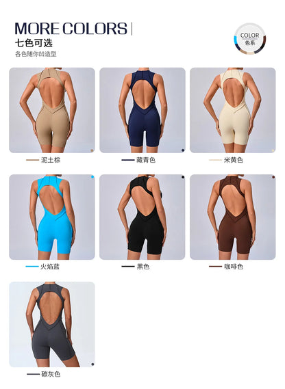 Women's Sports Jumpsuit Kit Yoga Fitness Bodysuit Hip-lifting Open Back Tight High Elasticity Outdoors Gym Workout Sexy Clothes