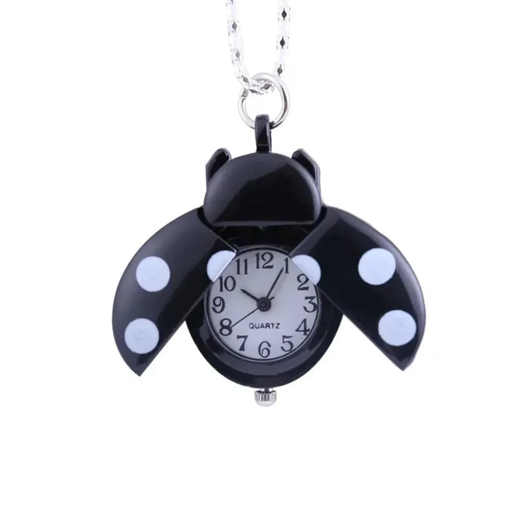 Fashion Small Golden Beetle Pocket Watchs, Cute New Adult Children Ladybug Watch,with Chain Lightweight Necklace Pendant Clock