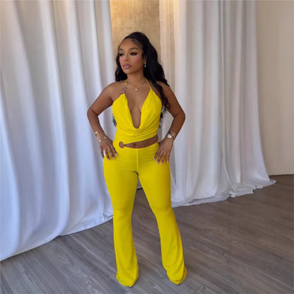 2026 Halter Neck Jumpsuits For Woman Jumpsuit Temperament Simple Style Hot Girl Slim Waist Hollow Sleeveless Solid Color Fashion