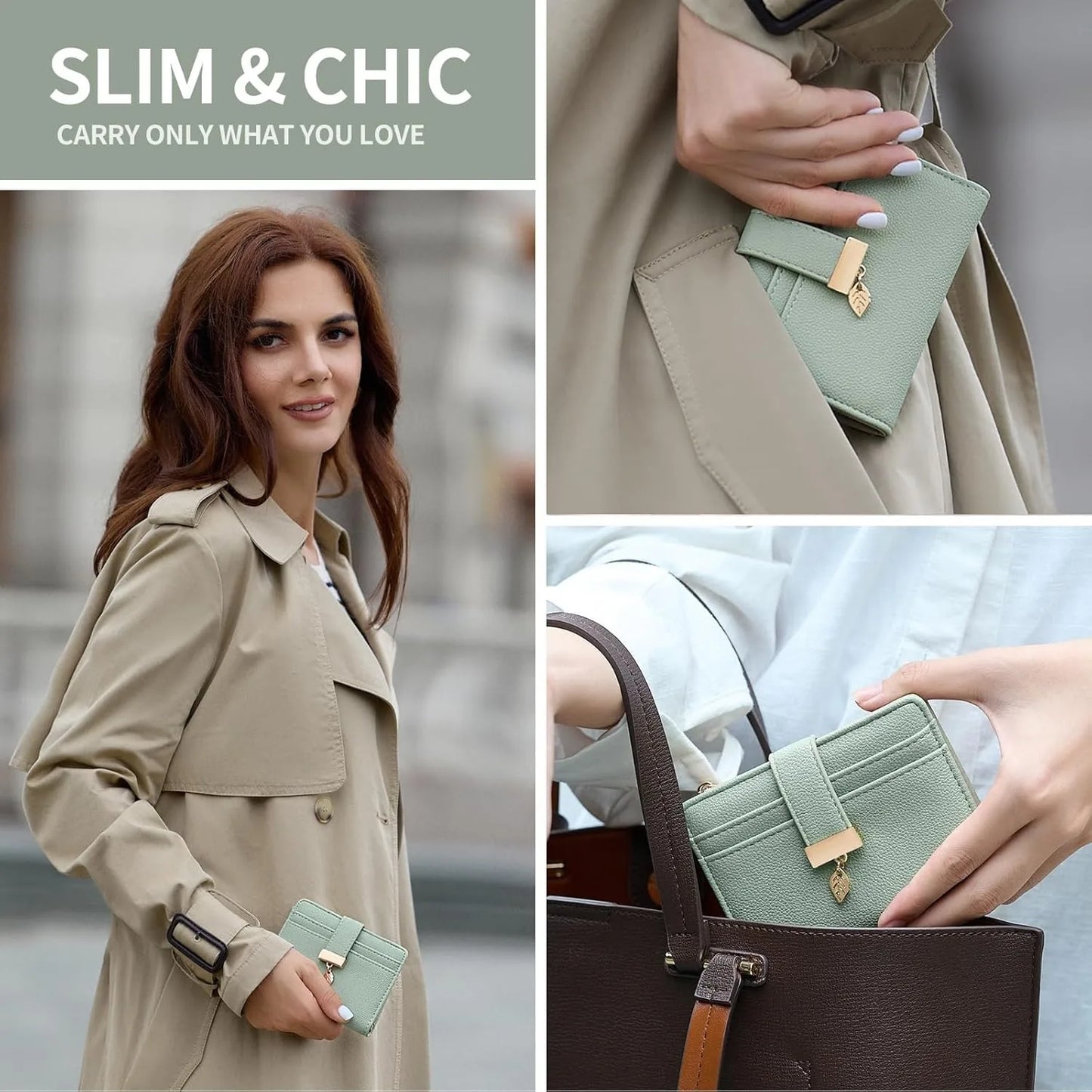 Pomelo Best Small Leather Wallet for Women Purse RFID Blocking Bifold Soft Card Holder with ID Window Zipper Coin Pocket Wallets