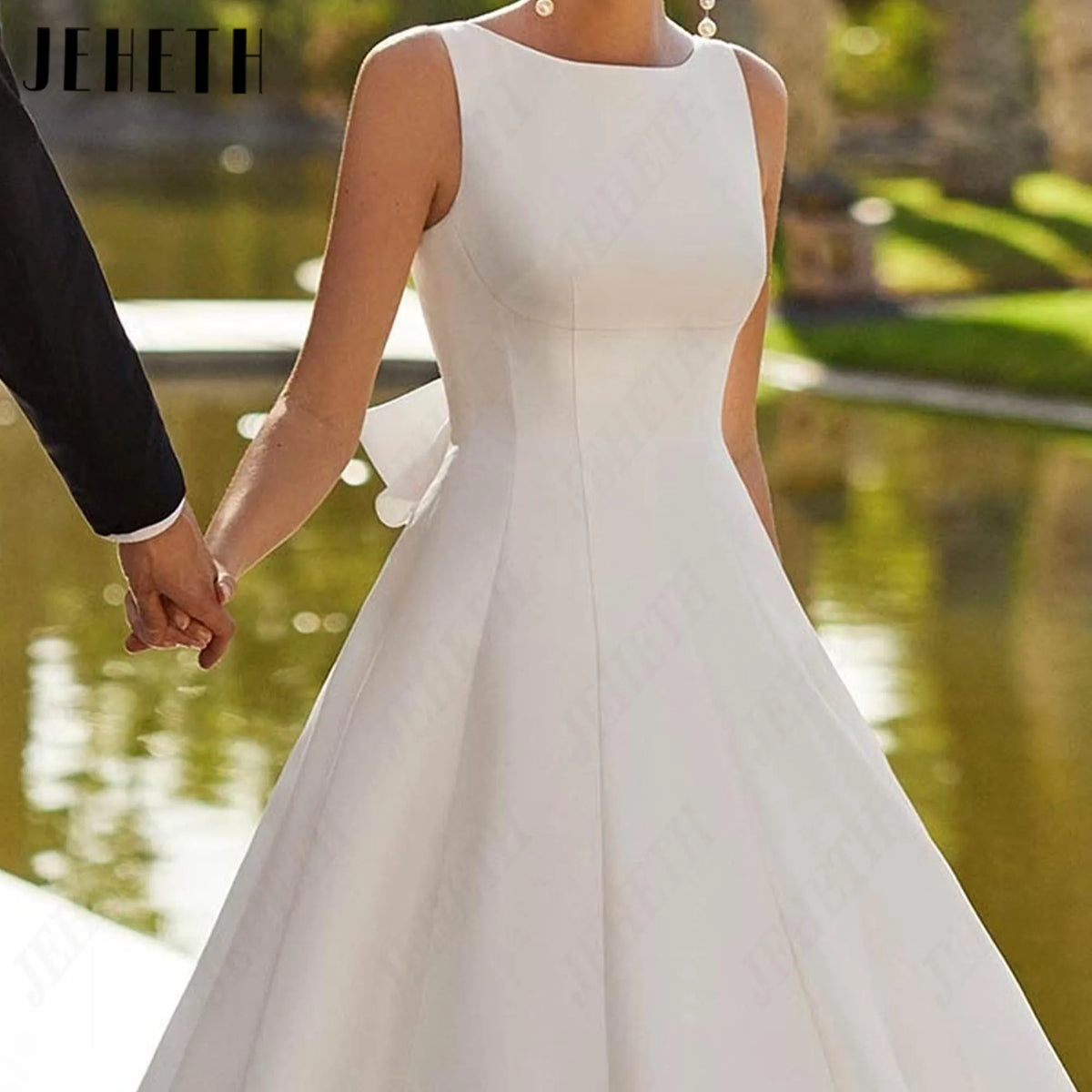 JEHETH Simple A Line Wedding Dresses 2026 New Scoop Neck Backless Bridal Gown For Women Court Train Customized Bride Dress