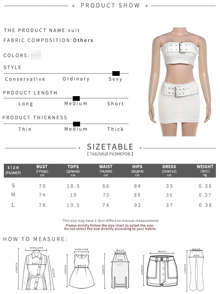 Cutenew Simple 2 Piece Set Women Metal Buckle Sexy Crop Tank Top+Mini Peach Hip Skirts Hottie Midnight Street Party Suits