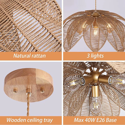 Nordic American Retro Rattan Chandelier Home Decor Living Dining Room Pendant Lights Bedroom B&B Restaurant Hanging Lamp Fixture