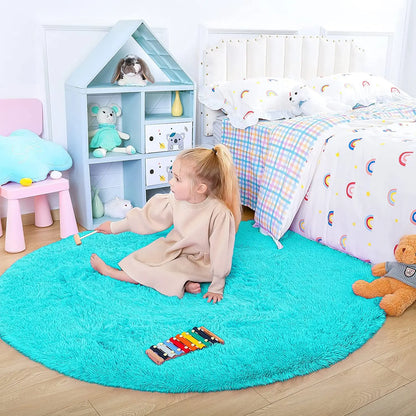 Round Fluffy Soft Area Rugs for Kids Room Princess Castle Plush Shaggy Carpet Cute Circle Nursery Rug Home Decor Circular Carpet