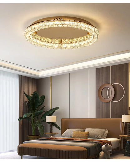 Modern Luxury Led Dimmable Chandelier Foyer Crystal Ceiling Lights Lustre Indoor Light Lamparas Round Steel Led Luminarias
