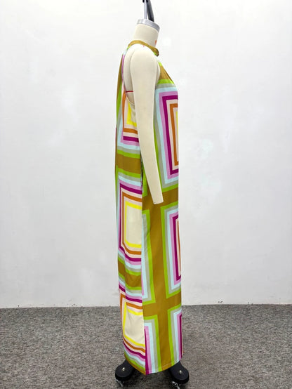 New Design African Fashion Women Jumpsuit Summer Geometric Printed Halter Sleeveless Wide Leg Jumpsuits Oufits Streetwear