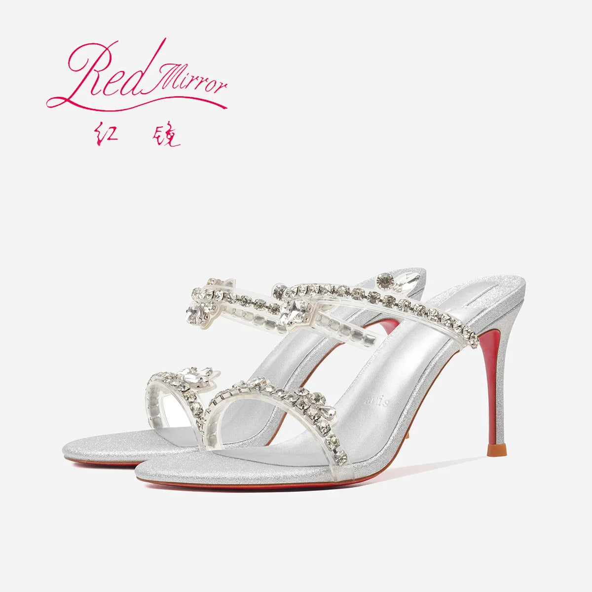 Rhinestone Heeled Sandals Red Shiny Bottoms Luxury Brand Hollow 2027 Elegant High Heels Sexy Slingbacks Ladies Shoes Women Shoes