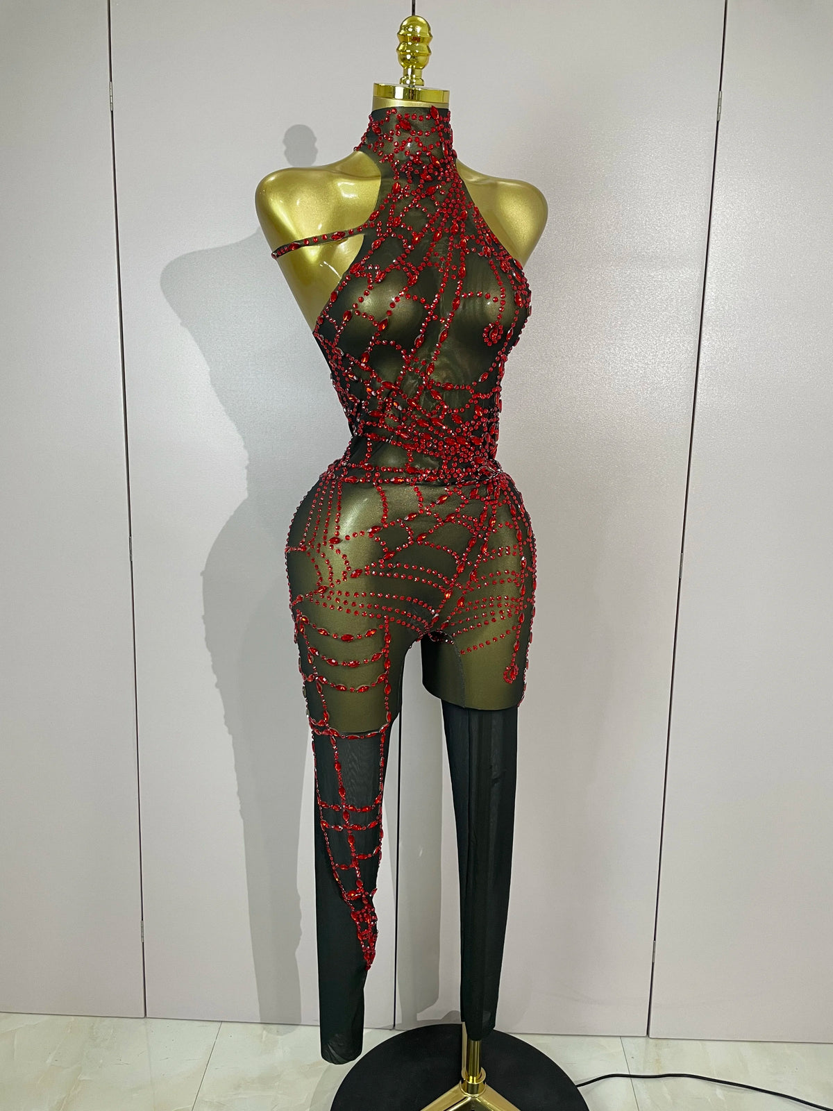 New Women Sparkly Diamonds Sexy Mesh Jumpsuit Nightclub Bar Party Show Gogo Dancer Festival Clothing Drag Queen Stage Costume