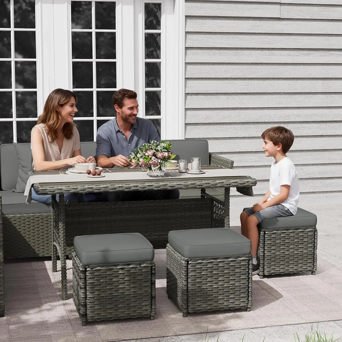 7 Piece Patio Furniture Set, Outdoor PE Wicker Rattan Outdoor Dining Set, Patio Table and Chairs Set, Patio, Customized