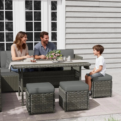 7 Piece Patio Furniture Set, Outdoor PE Wicker Rattan Outdoor Dining Set, Patio Table and Chairs Set, Patio, Customized