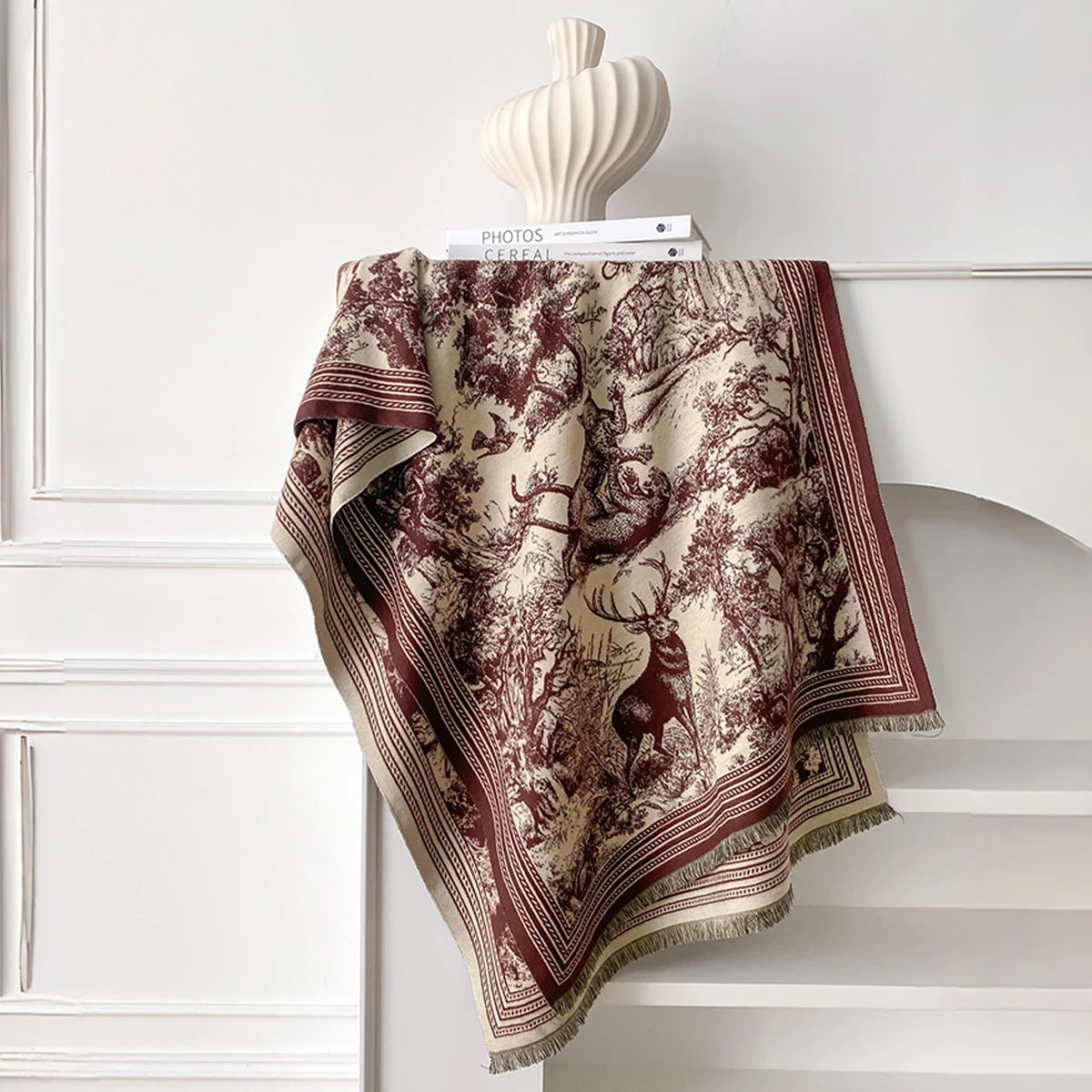Elegant Animal Jacquard Pashmina Shawl for Women Winter Thick Warm Scarves Double Sided Design Coldproof Windproof Blanket Scarf