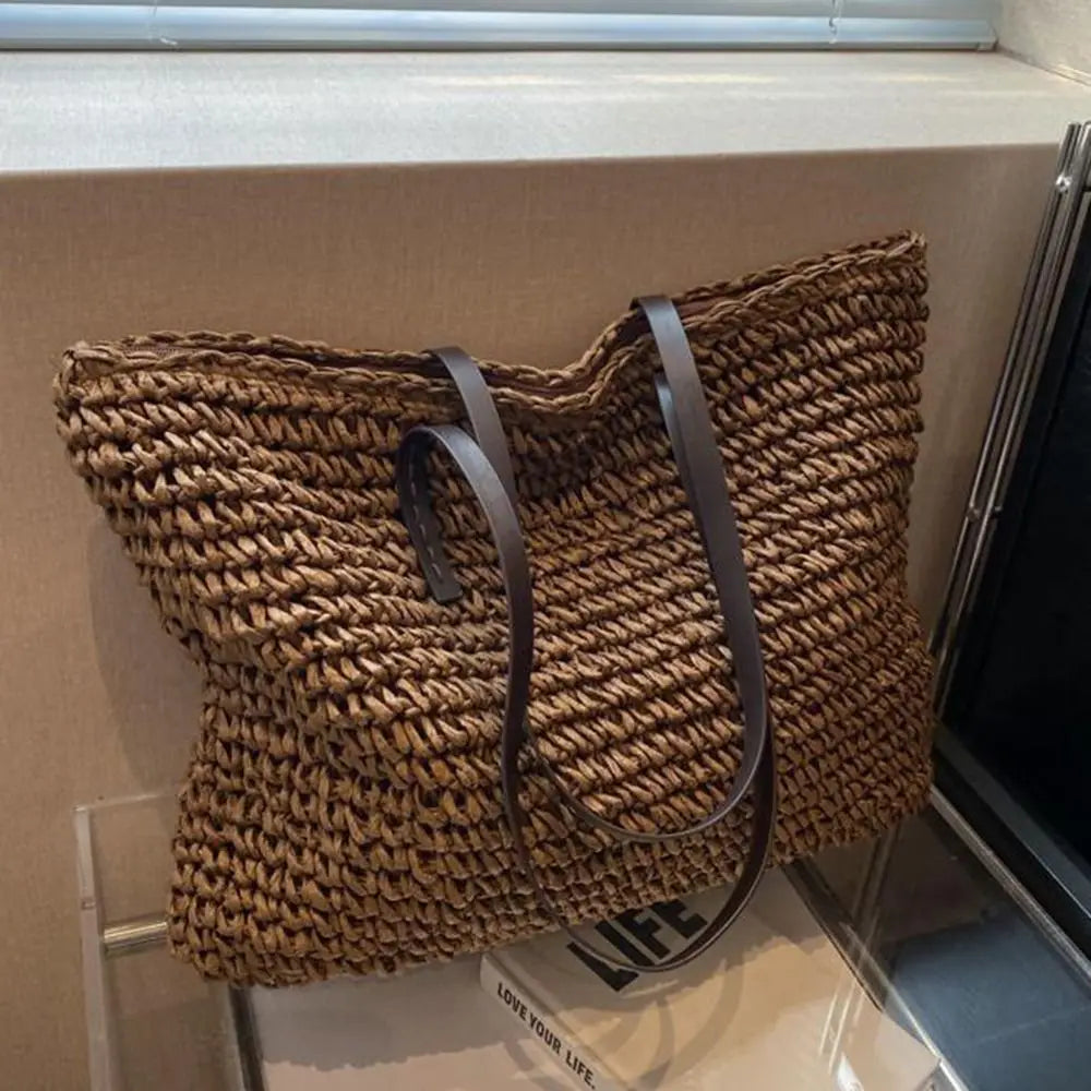 Luxury Shopping Beach Tote Bags Simple Style Large Capacity Woven Tote Bags