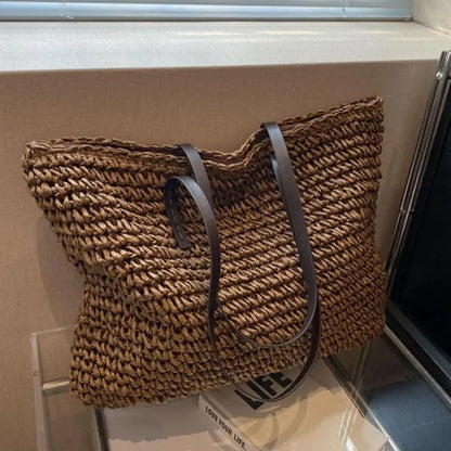 Luxury Shopping Beach Tote Bags Simple Style Large Capacity Woven Tote Bags
