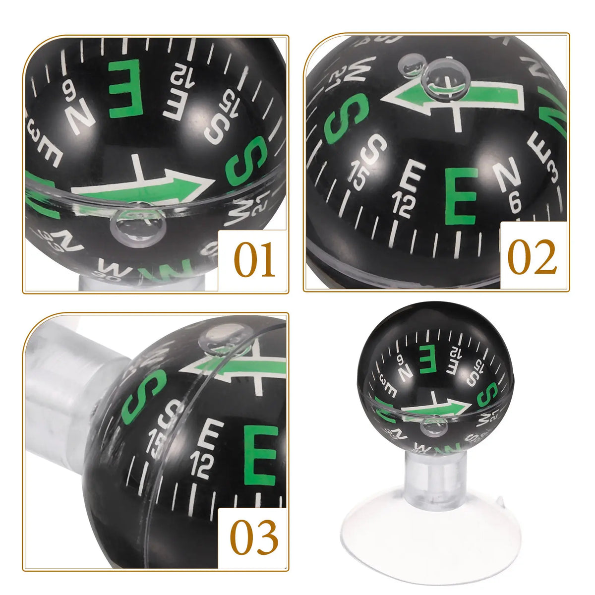 Car Compass Ball High Strength ABS Car Dashboard Ornament Portable Outdoor Navigation Vehicle Dash Mount Compass