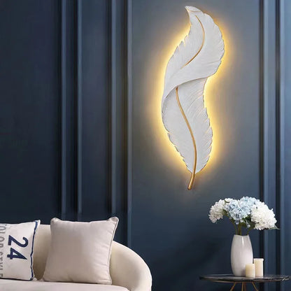 Nordic Feather Wall Lamp, Living Room, Bedroom, Headboard, Foyer, Creative Feather Lamp, Resin Aisle, Minimalist Background Ligh